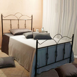 Double bed in wrought iron with black gold footboard PRIMULA 130x202x h127cm