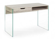 Armos design desk in natural wood 1 drawer and glass legs 110x55x 76h cm