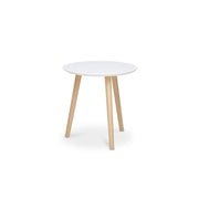 Round white coffee table with 3 feet in pine wood diam.48xh.45 cm