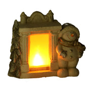 Resin fireplace with white led snowman cm27x12h23