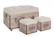 Set of 3 beige MDF poufs TAVEL PARIS