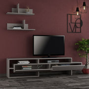 TV stand with dove gray wall shelves 180x32x42h cm