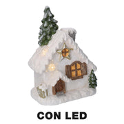 Resin house with white led tree cm26,5x17h36