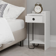 Sirius white bedside table with drawer and right black metal leg