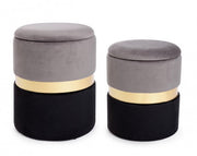 Set of two modern gray black gold opening poufs