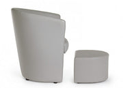 Armchair with light gray pouf in design style faux leather