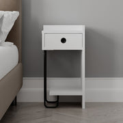 Sirius white bedside table with drawer and right black metal leg