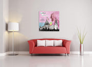 Glass print 70x70 cm with multicolored canvas