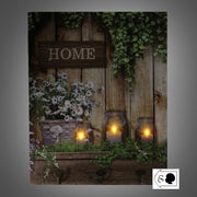 3-seater wooden hanger with led flowers cm40x50x1,8