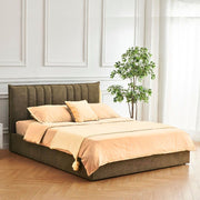 Brown Fabric Double Bed with Vertical Stitching Headboard 160x190 cm