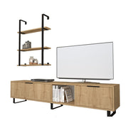 TV stand 2 flaps with bookcase 3 oak shelves 180x35xh.40 cm