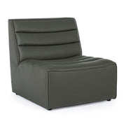 Modern wooden armchair with green leather effect design style