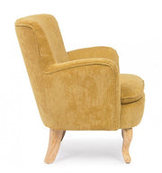 Chenille vintage armchair upholstered in ocher velvet