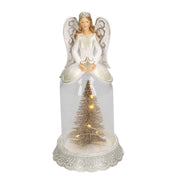 White resin glass bell angel with pine cmø12h24