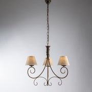 Vienna chandelier in iron Brown Gold three lights lampshades 52x h58 cm