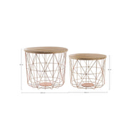 Set of 2 Coffee Tables with Container and Copper Weave