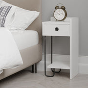 Sirius white bedside table with drawer and right black metal leg