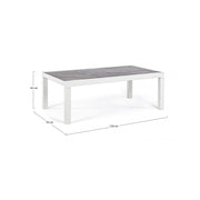 Outdoor coffee table in white aluminum KLEDI LUNAR 120x70x h43 cm