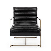 Armchair with painted steel structure and seat covered in black imitation leather 62.5x74x80-45-56h cm