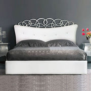 Letto matrimoniale contenitore con testiera imbottita in ecopelle  180x200xh.155 cm