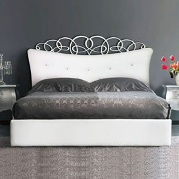 Letto matrimoniale contenitore con testiera imbottita in ecopelle  180x200xh.155 cm