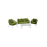 VISALIA garden lounge set in white aluminum and green rope 4 pieces