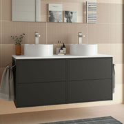 Terrex120 suspended bathroom cabinet matt black double washbasin 4 drawers 120x45x54h