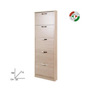 Slim shoe cabinet in melamine wood 5 flaps elm cm 180x65x15