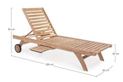 Sunbed with wheels in Teak