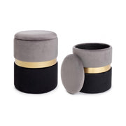 Set of two modern gray black gold opening poufs