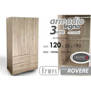 Armadio tre  ante rovere con cassetti  cm 120 x 52 x 190 h