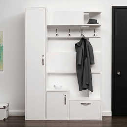 Seina white entrance furniture with shoe racks and coat hangers