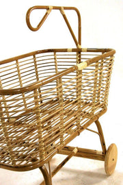 Cradle for children in rush with wooden wheels 97x57xh.43 - 79 cm
