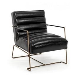 Armchair with painted steel structure and seat covered in black imitation leather 62.5x74x80-45-56h cm