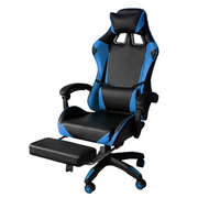Sedia gaming in ecopelle da ufficio reclinabile con poggiapiedi Blu e Nero 64x53x h123/133 cm