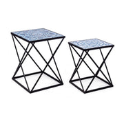 Set of 2 NEAPOLIS coffee tables in steel with mdf top decorated with print 55h 47h cm
