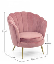 Retro armchair in peacock pink velvet cm 80 x 76 x 84 h