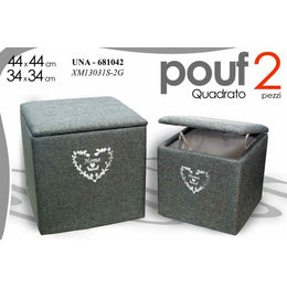Set due pouf imbottiti grigio portabiancheria portatutto