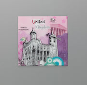 Glass print 70x70 cm with multicolored canvas