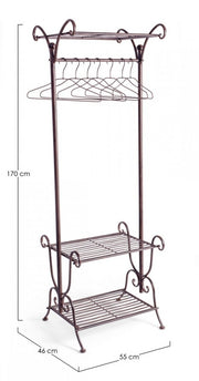 Brown steel coat rack with three shelves Brown MELANIE 55x46x h170 cm