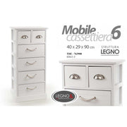 Cassettiera multiuso bianca in legno Con 6 cassetti cm 40 x 29 x 90 h