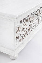 White inlaid shabby storage bench 100 x 50 x 45h cm