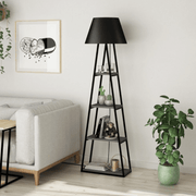 Pal floor lamp in anthracite black wood with 50x165 shelves