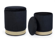 Set of 2 Milena black fabric container poufs