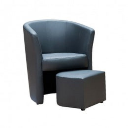 Padded armchair covered in gray eco-leather and removable pouf 64x63xh.76