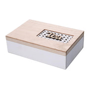 Rectangular white wooden tea box 6 compartments cm24x16h7