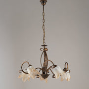 Iron Brown Gold chandelier five lights lampshades in White Amber glass 64x h45 cm
