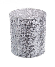 6x Silver Sequin Pillar Candle