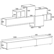 Equipped wall system with two flaps and five wall units in Gray Oak Black Anthracite TROMEN 260x42x h195 cm