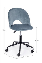 Light blue office chair in velvet and steel structure